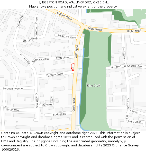 1, EGERTON ROAD, WALLINGFORD, OX10 0HL: Location map and indicative extent of plot
