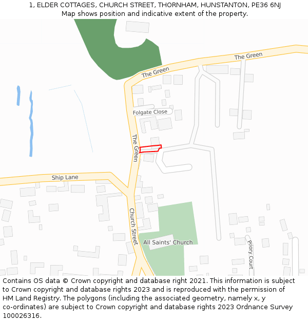 1, ELDER COTTAGES, CHURCH STREET, THORNHAM, HUNSTANTON, PE36 6NJ: Location map and indicative extent of plot