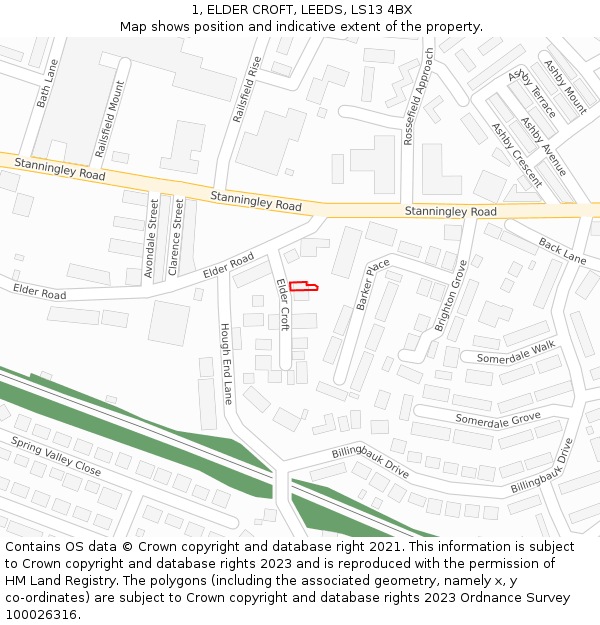 1, ELDER CROFT, LEEDS, LS13 4BX: Location map and indicative extent of plot