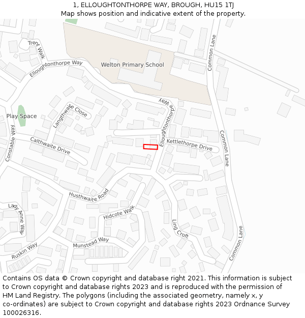 1, ELLOUGHTONTHORPE WAY, BROUGH, HU15 1TJ: Location map and indicative extent of plot