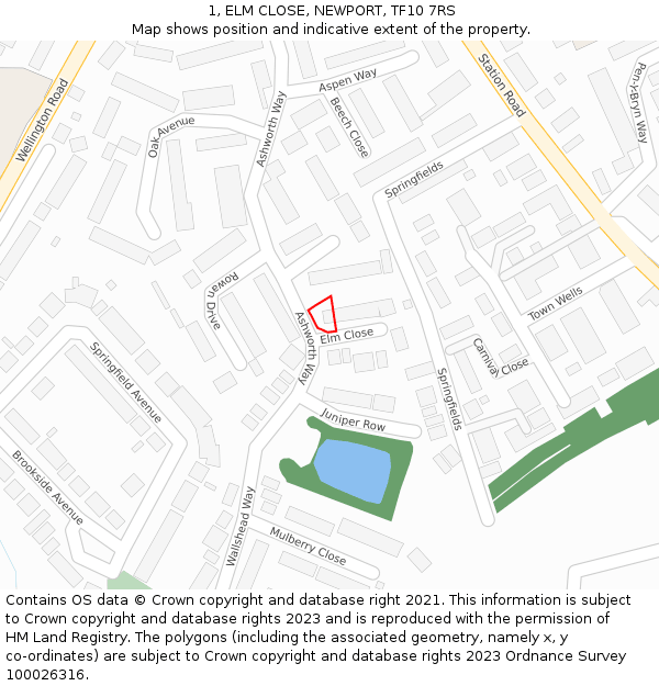 1, ELM CLOSE, NEWPORT, TF10 7RS: Location map and indicative extent of plot