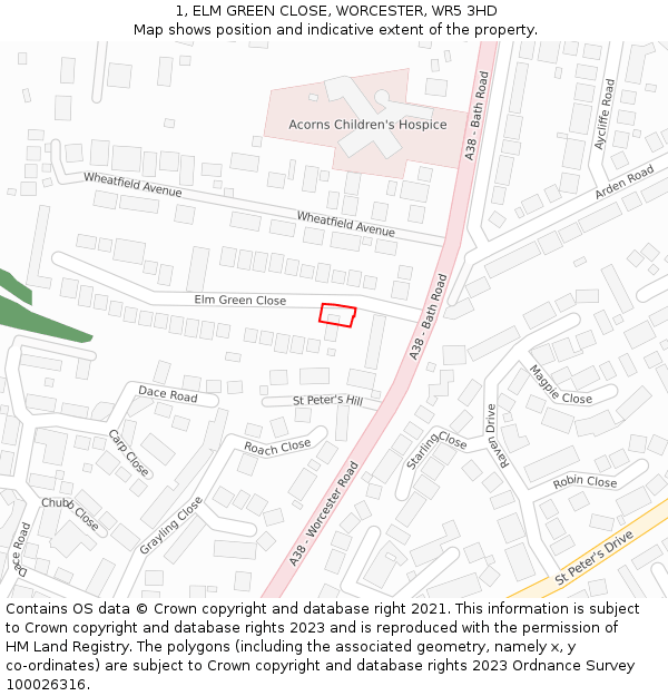 1, ELM GREEN CLOSE, WORCESTER, WR5 3HD: Location map and indicative extent of plot