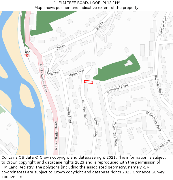 1, ELM TREE ROAD, LOOE, PL13 1HY: Location map and indicative extent of plot