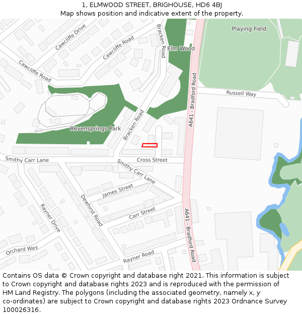1, ELMWOOD STREET, BRIGHOUSE, HD6 4BJ: Location map and indicative extent of plot