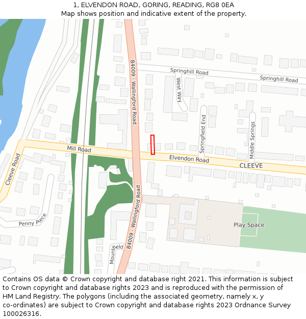 1, ELVENDON ROAD, GORING, READING, RG8 0EA: Location map and indicative extent of plot