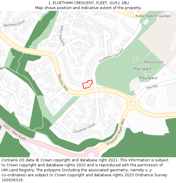 1, ELVETHAM CRESCENT, FLEET, GU51 1BU: Location map and indicative extent of plot