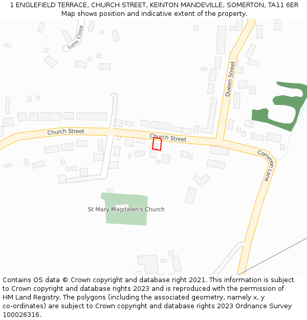 1 ENGLEFIELD TERRACE, CHURCH STREET, KEINTON MANDEVILLE, SOMERTON, TA11 6ER: Location map and indicative extent of plot