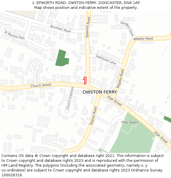 1, EPWORTH ROAD, OWSTON FERRY, DONCASTER, DN9 1AP: Location map and indicative extent of plot