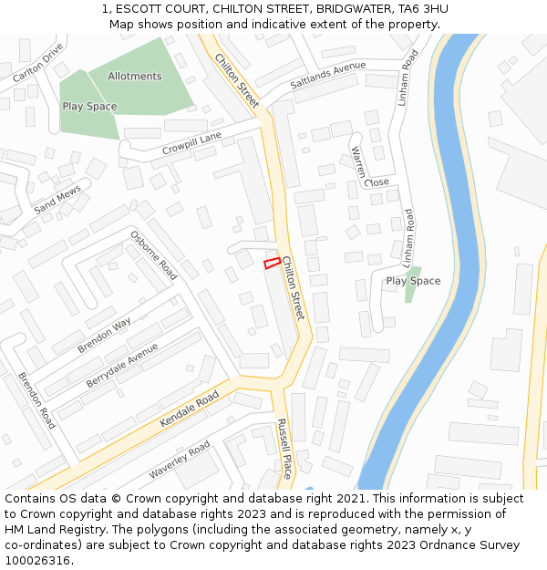 1, ESCOTT COURT, CHILTON STREET, BRIDGWATER, TA6 3HU: Location map and indicative extent of plot
