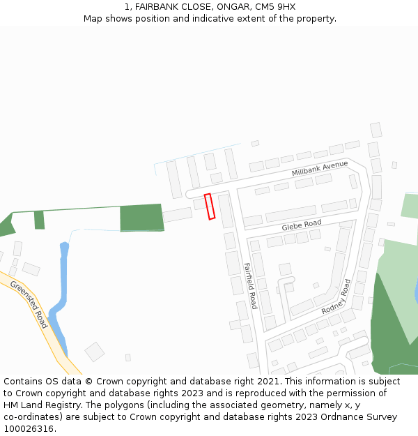 1, FAIRBANK CLOSE, ONGAR, CM5 9HX: Location map and indicative extent of plot