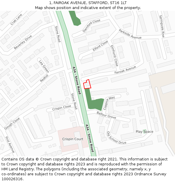 1, FAIROAK AVENUE, STAFFORD, ST16 1LT: Location map and indicative extent of plot