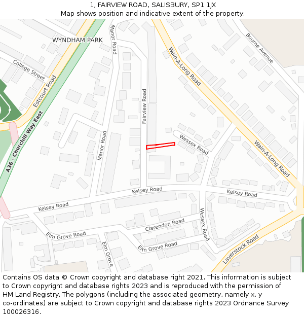1, FAIRVIEW ROAD, SALISBURY, SP1 1JX: Location map and indicative extent of plot
