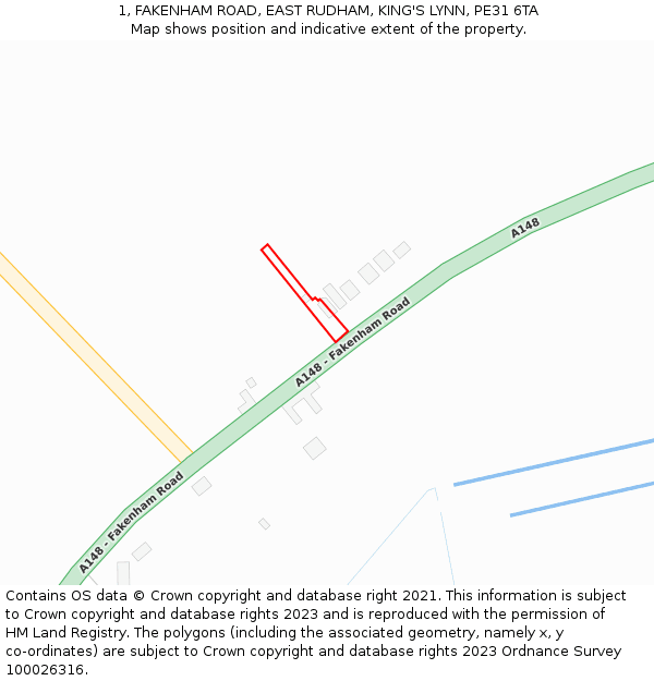 1, FAKENHAM ROAD, EAST RUDHAM, KING'S LYNN, PE31 6TA: Location map and indicative extent of plot