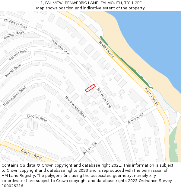 1, FAL VIEW, PENWERRIS LANE, FALMOUTH, TR11 2PF: Location map and indicative extent of plot