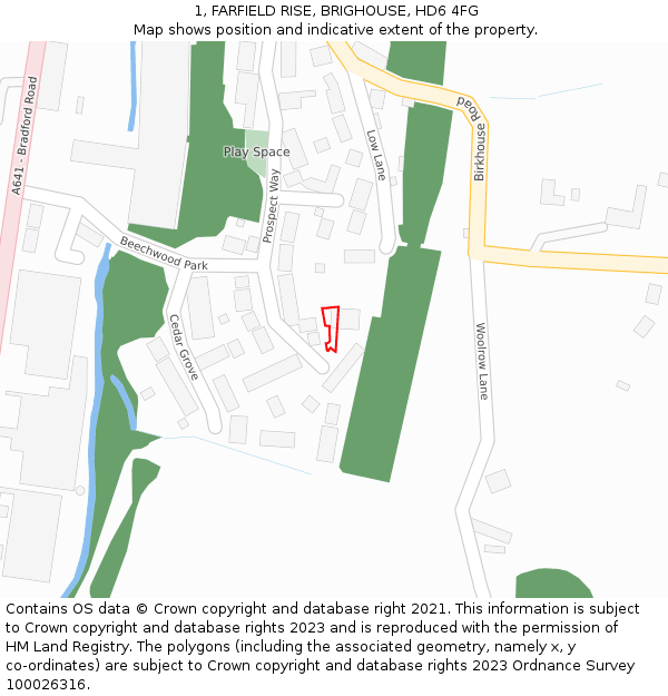 1, FARFIELD RISE, BRIGHOUSE, HD6 4FG: Location map and indicative extent of plot