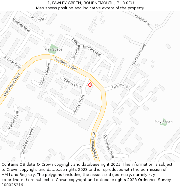 1, FAWLEY GREEN, BOURNEMOUTH, BH8 0EU: Location map and indicative extent of plot