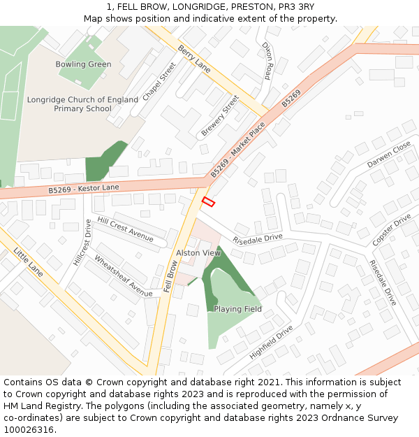 1, FELL BROW, LONGRIDGE, PRESTON, PR3 3RY: Location map and indicative extent of plot