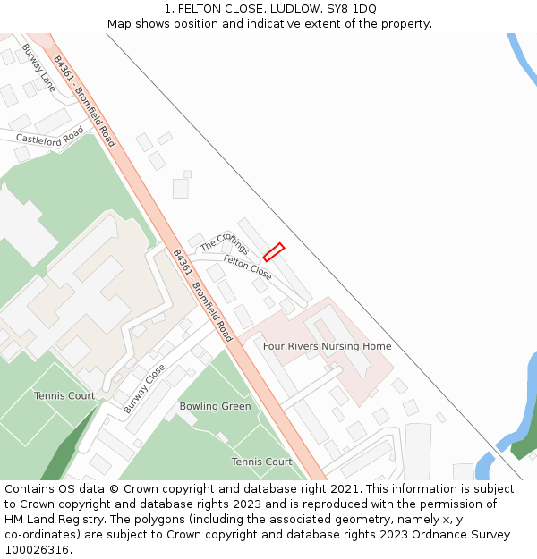 1, FELTON CLOSE, LUDLOW, SY8 1DQ: Location map and indicative extent of plot