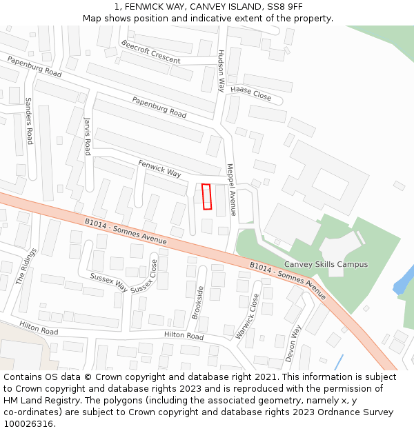 1, FENWICK WAY, CANVEY ISLAND, SS8 9FF: Location map and indicative extent of plot