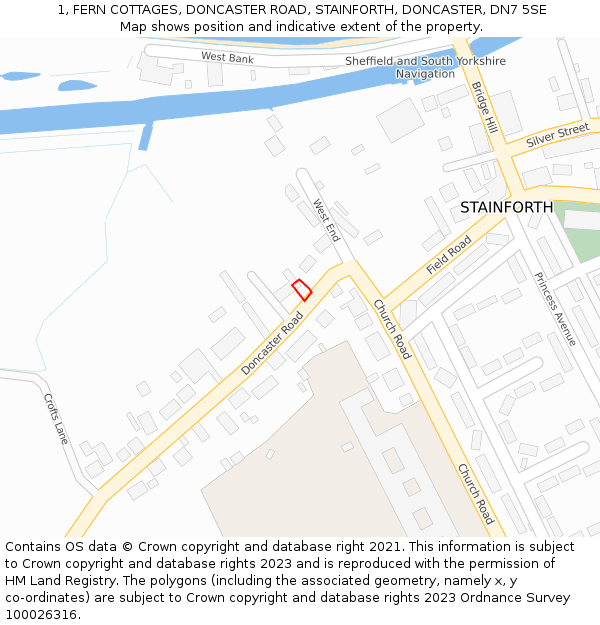 1, FERN COTTAGES, DONCASTER ROAD, STAINFORTH, DONCASTER, DN7 5SE: Location map and indicative extent of plot