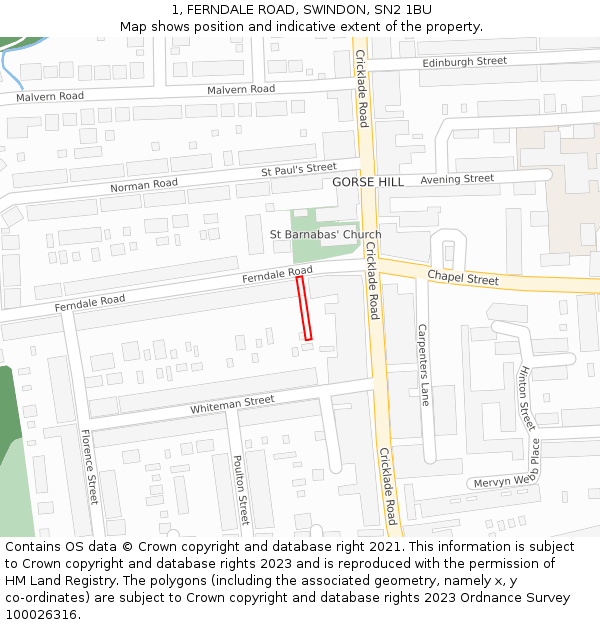 1, FERNDALE ROAD, SWINDON, SN2 1BU: Location map and indicative extent of plot