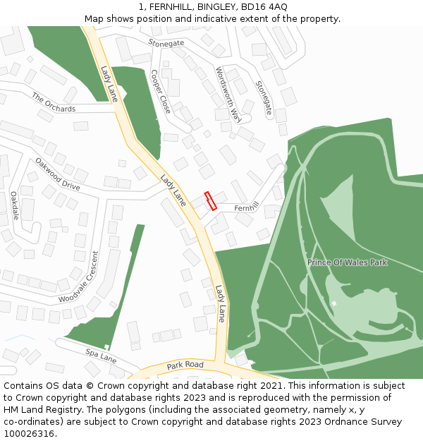 1, FERNHILL, BINGLEY, BD16 4AQ: Location map and indicative extent of plot
