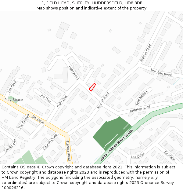 1, FIELD HEAD, SHEPLEY, HUDDERSFIELD, HD8 8DR: Location map and indicative extent of plot