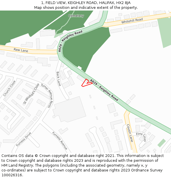 1, FIELD VIEW, KEIGHLEY ROAD, HALIFAX, HX2 8JA: Location map and indicative extent of plot