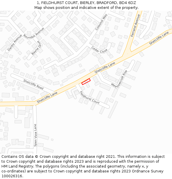 1, FIELDHURST COURT, BIERLEY, BRADFORD, BD4 6DZ: Location map and indicative extent of plot