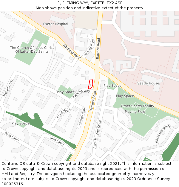 1, FLEMING WAY, EXETER, EX2 4SE: Location map and indicative extent of plot