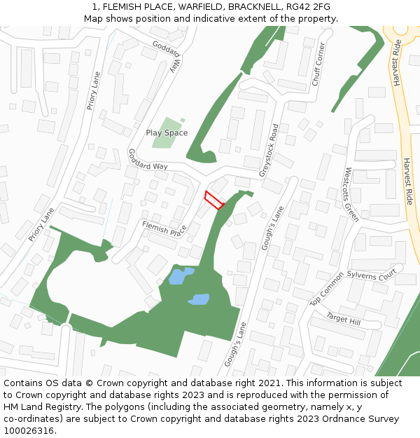 1, FLEMISH PLACE, WARFIELD, BRACKNELL, RG42 2FG: Location map and indicative extent of plot