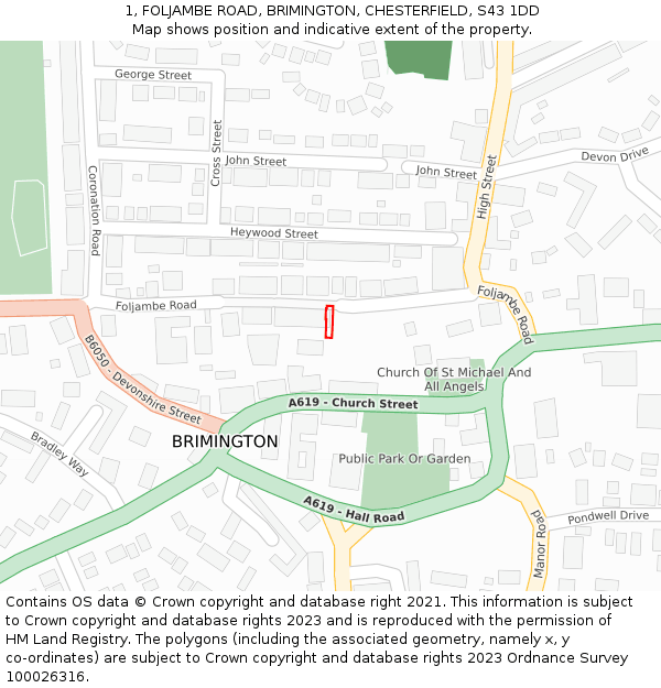 1, FOLJAMBE ROAD, BRIMINGTON, CHESTERFIELD, S43 1DD: Location map and indicative extent of plot