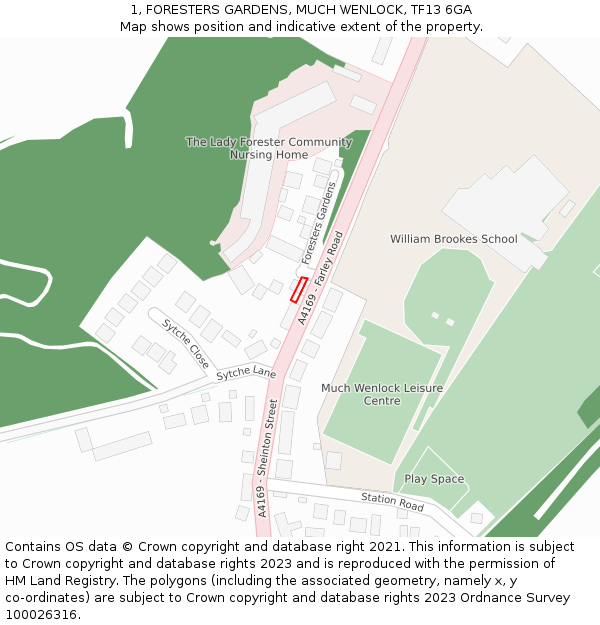 1, FORESTERS GARDENS, MUCH WENLOCK, TF13 6GA: Location map and indicative extent of plot