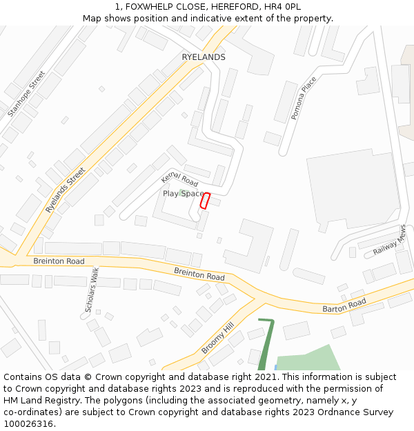 1, FOXWHELP CLOSE, HEREFORD, HR4 0PL: Location map and indicative extent of plot