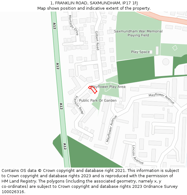 1, FRANKLIN ROAD, SAXMUNDHAM, IP17 1FJ: Location map and indicative extent of plot