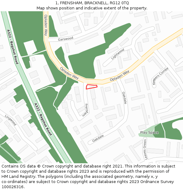 1, FRENSHAM, BRACKNELL, RG12 0TQ: Location map and indicative extent of plot