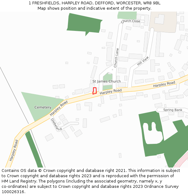 1 FRESHFIELDS, HARPLEY ROAD, DEFFORD, WORCESTER, WR8 9BL: Location map and indicative extent of plot