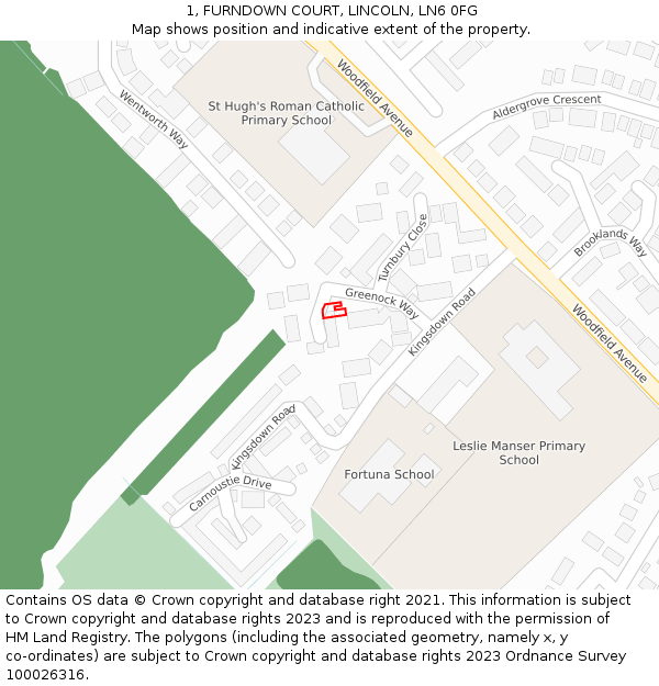 1, FURNDOWN COURT, LINCOLN, LN6 0FG: Location map and indicative extent of plot