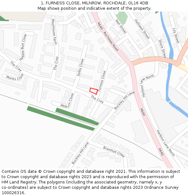 1, FURNESS CLOSE, MILNROW, ROCHDALE, OL16 4DB: Location map and indicative extent of plot