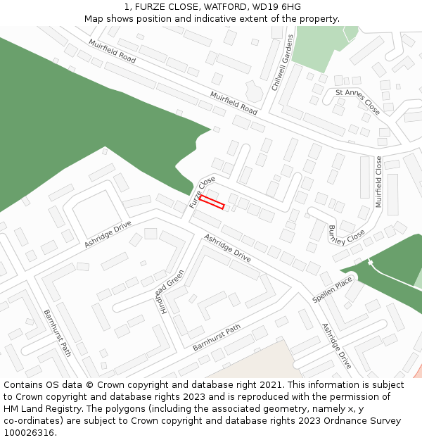 1, FURZE CLOSE, WATFORD, WD19 6HG: Location map and indicative extent of plot