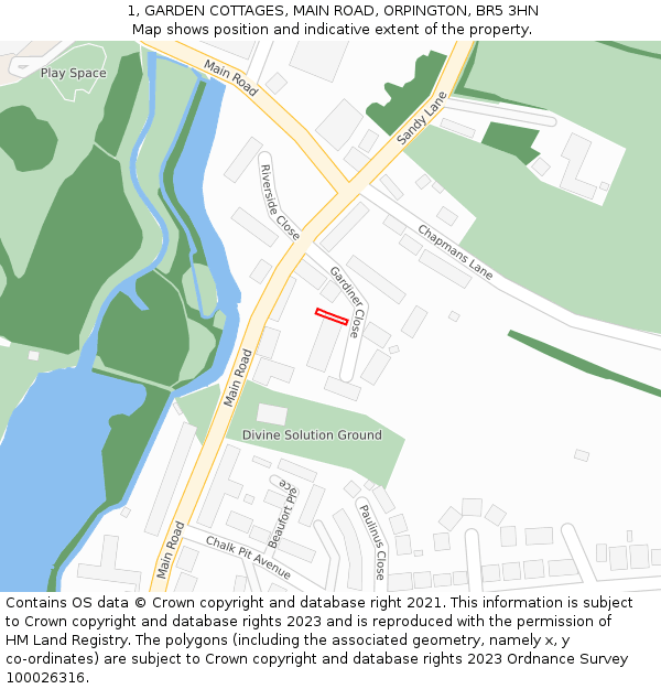 1, GARDEN COTTAGES, MAIN ROAD, ORPINGTON, BR5 3HN: Location map and indicative extent of plot
