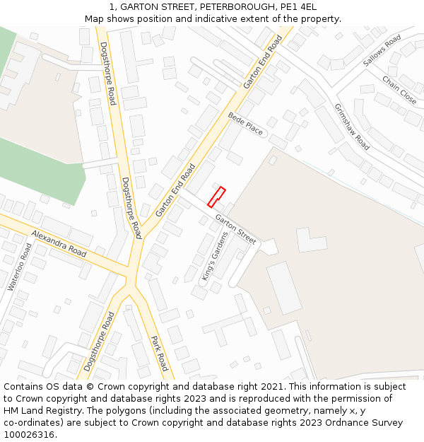 1, GARTON STREET, PETERBOROUGH, PE1 4EL: Location map and indicative extent of plot
