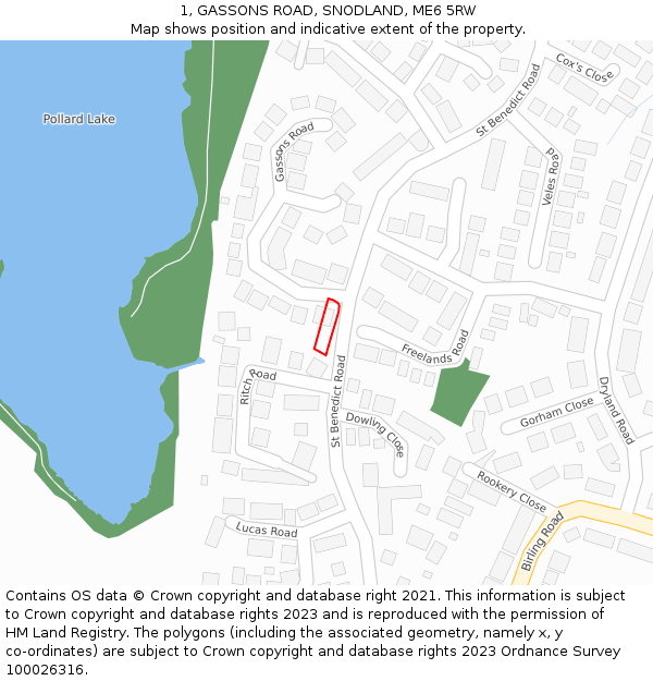 1, GASSONS ROAD, SNODLAND, ME6 5RW: Location map and indicative extent of plot