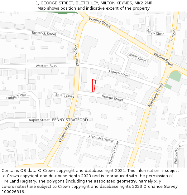1, GEORGE STREET, BLETCHLEY, MILTON KEYNES, MK2 2NR: Location map and indicative extent of plot