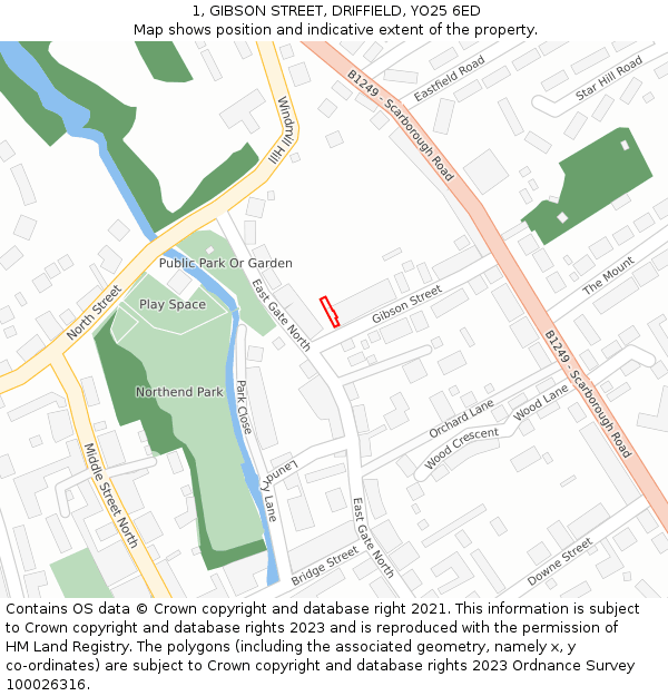 1, GIBSON STREET, DRIFFIELD, YO25 6ED: Location map and indicative extent of plot