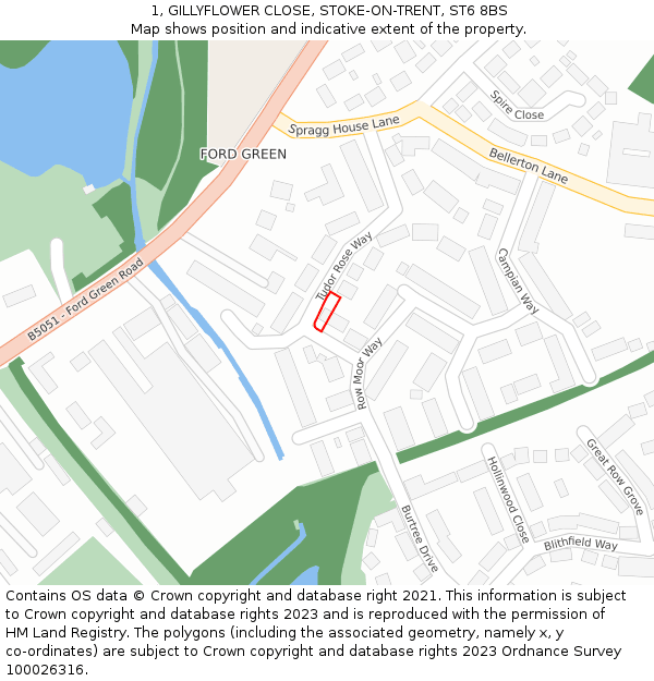 1, GILLYFLOWER CLOSE, STOKE-ON-TRENT, ST6 8BS: Location map and indicative extent of plot