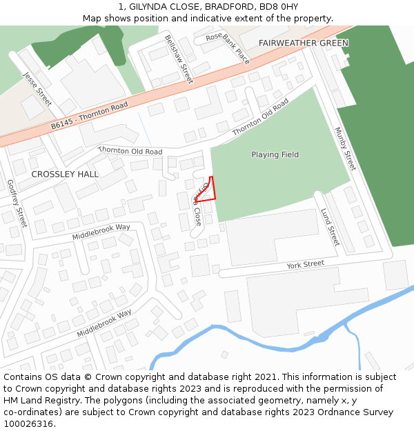1, GILYNDA CLOSE, BRADFORD, BD8 0HY: Location map and indicative extent of plot