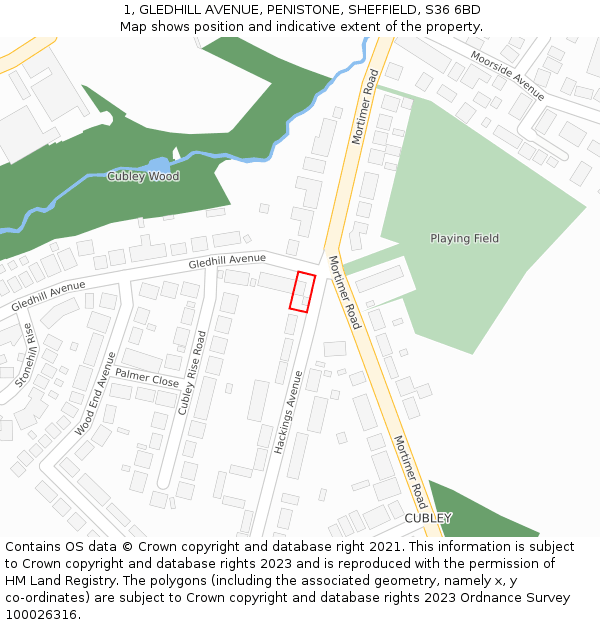 1, GLEDHILL AVENUE, PENISTONE, SHEFFIELD, S36 6BD: Location map and indicative extent of plot