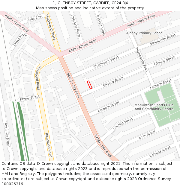 1, GLENROY STREET, CARDIFF, CF24 3JX: Location map and indicative extent of plot