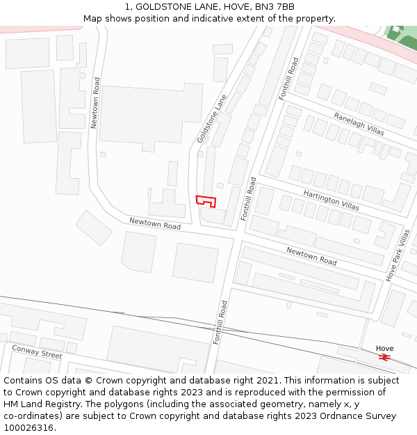 1, GOLDSTONE LANE, HOVE, BN3 7BB: Location map and indicative extent of plot